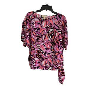 Michael Kors Womens Shirt Adult Size Medium Pink Peach Paisley Ties Short Sleeve